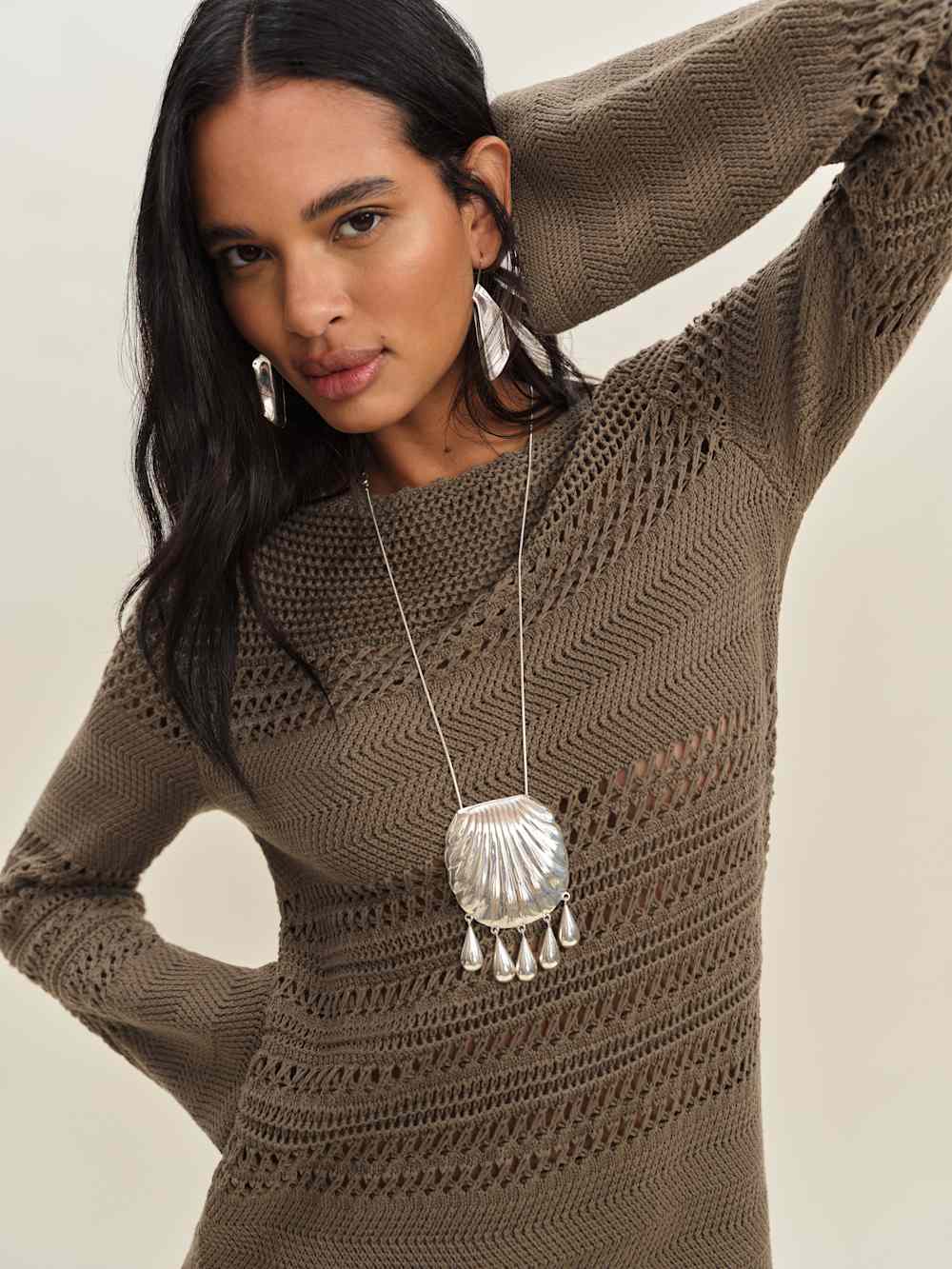 Reformation Inda Open Knit Mini Dress - Shitake