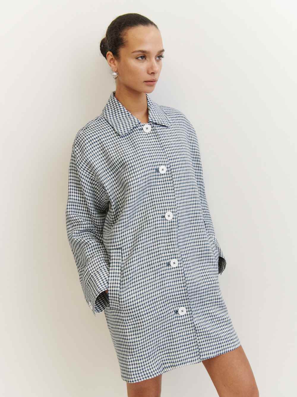 Reformation Irene Linen Jacket - Slate Check