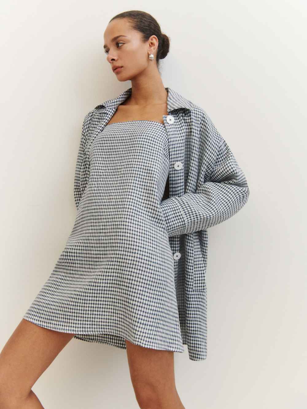 Reformation Irene Linen Jacket - Slate Check