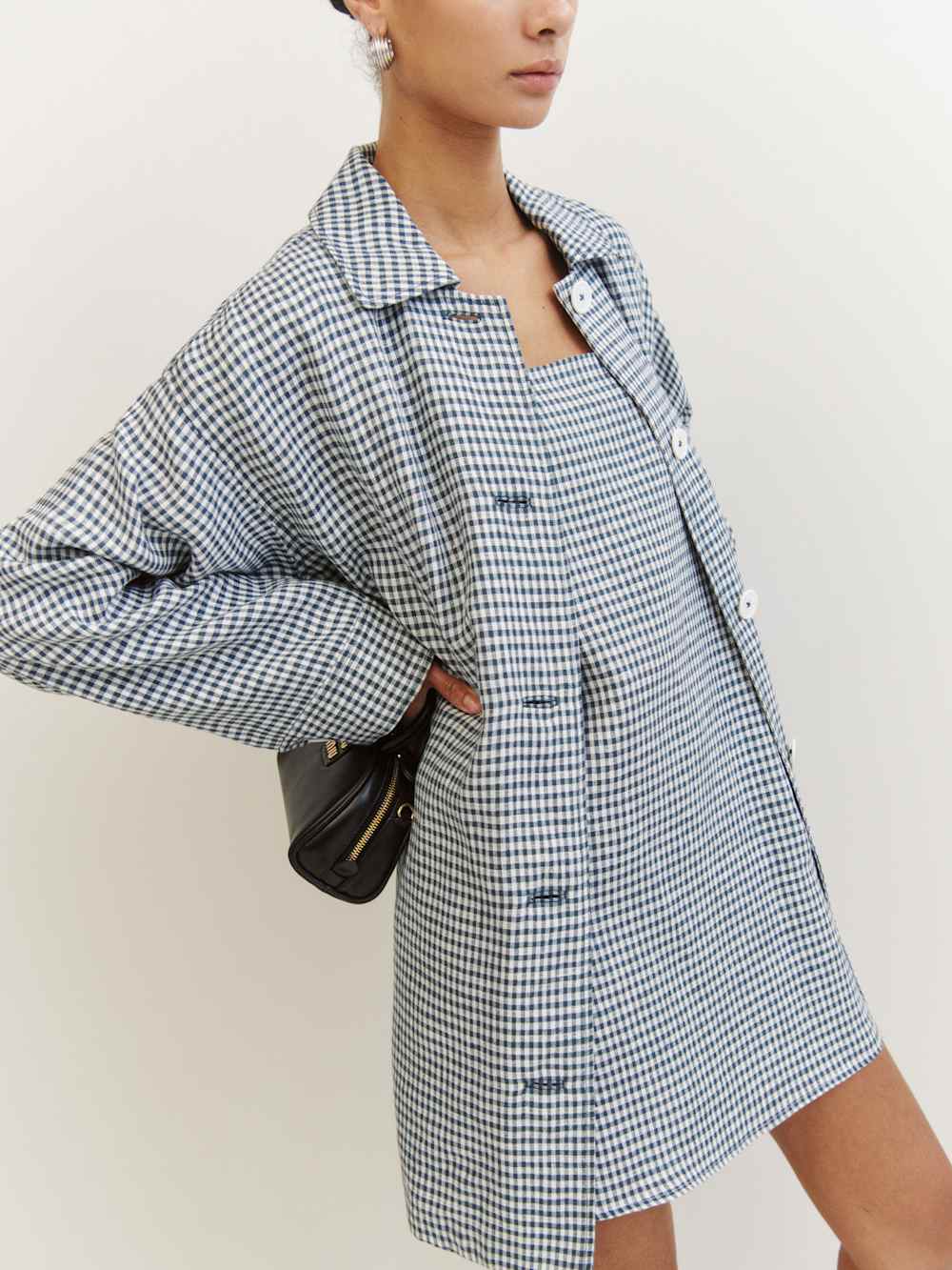 Reformation Irene Linen Jacket - Slate Check