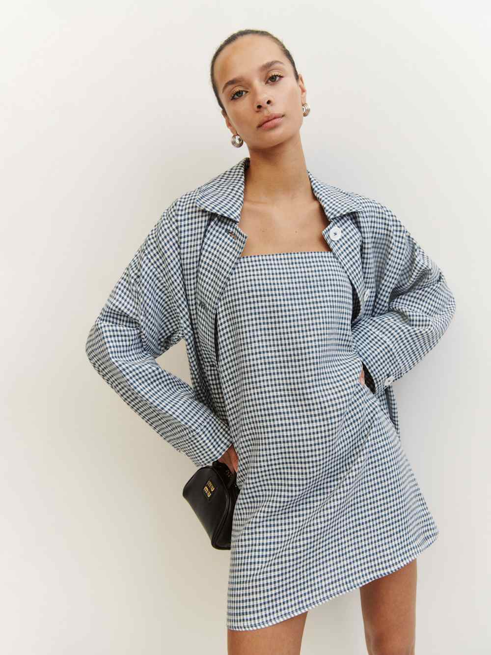 Reformation Irene Linen Jacket - Slate Check
