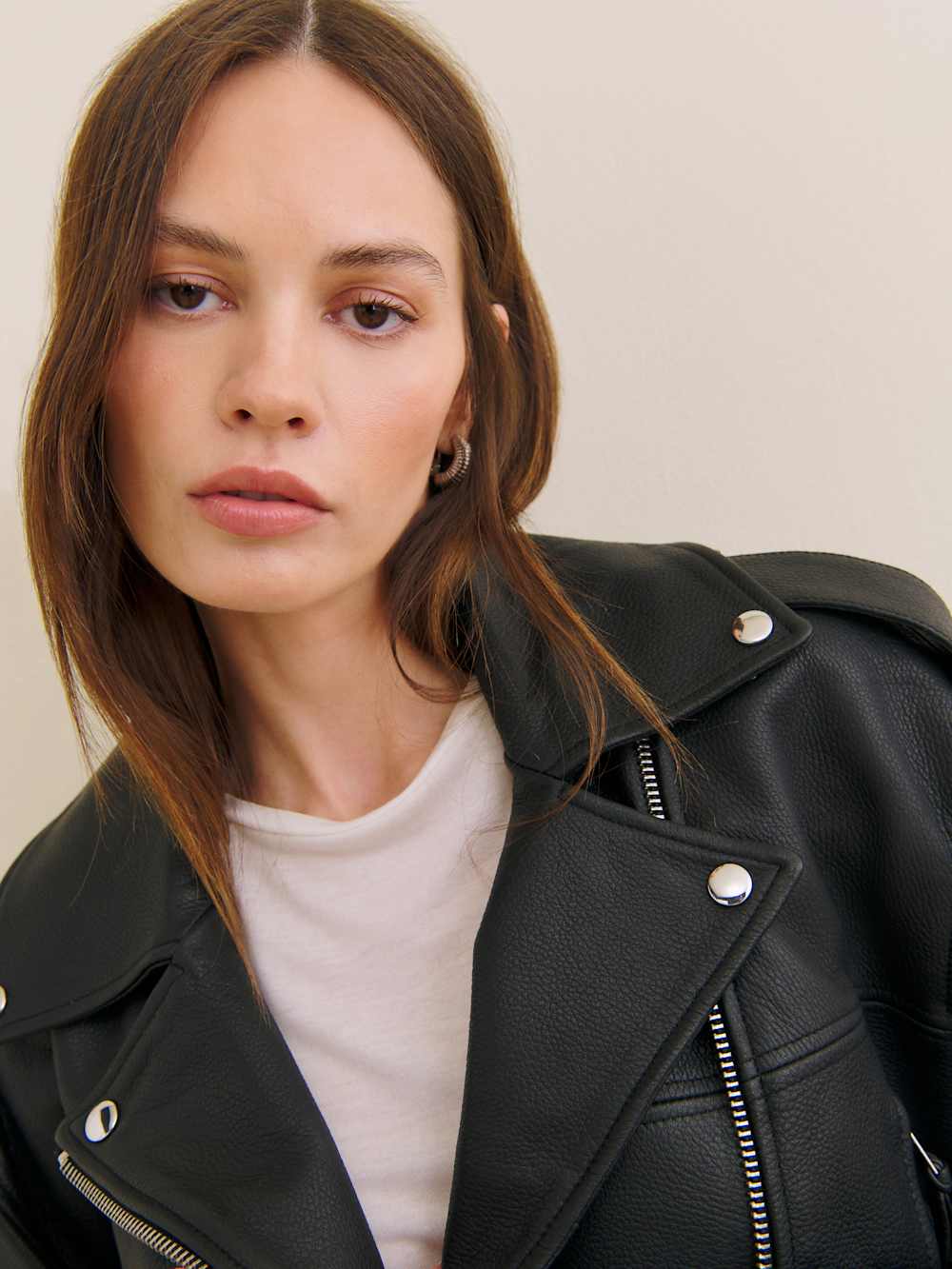 Reformation Veda Doyer Leather Jacket - Black Pebble