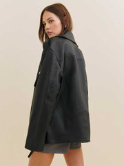 Reformation Veda Doyer Leather Jacket - Black Pebble