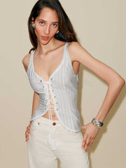 Reformation Fitz Top - White/blue Stripe