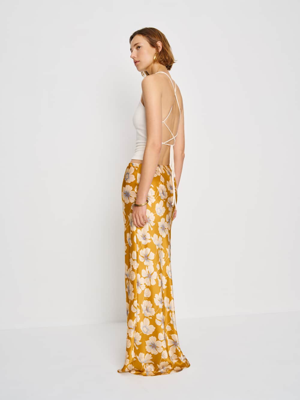 Reformation Petites Bella Silk Skirt - Mango