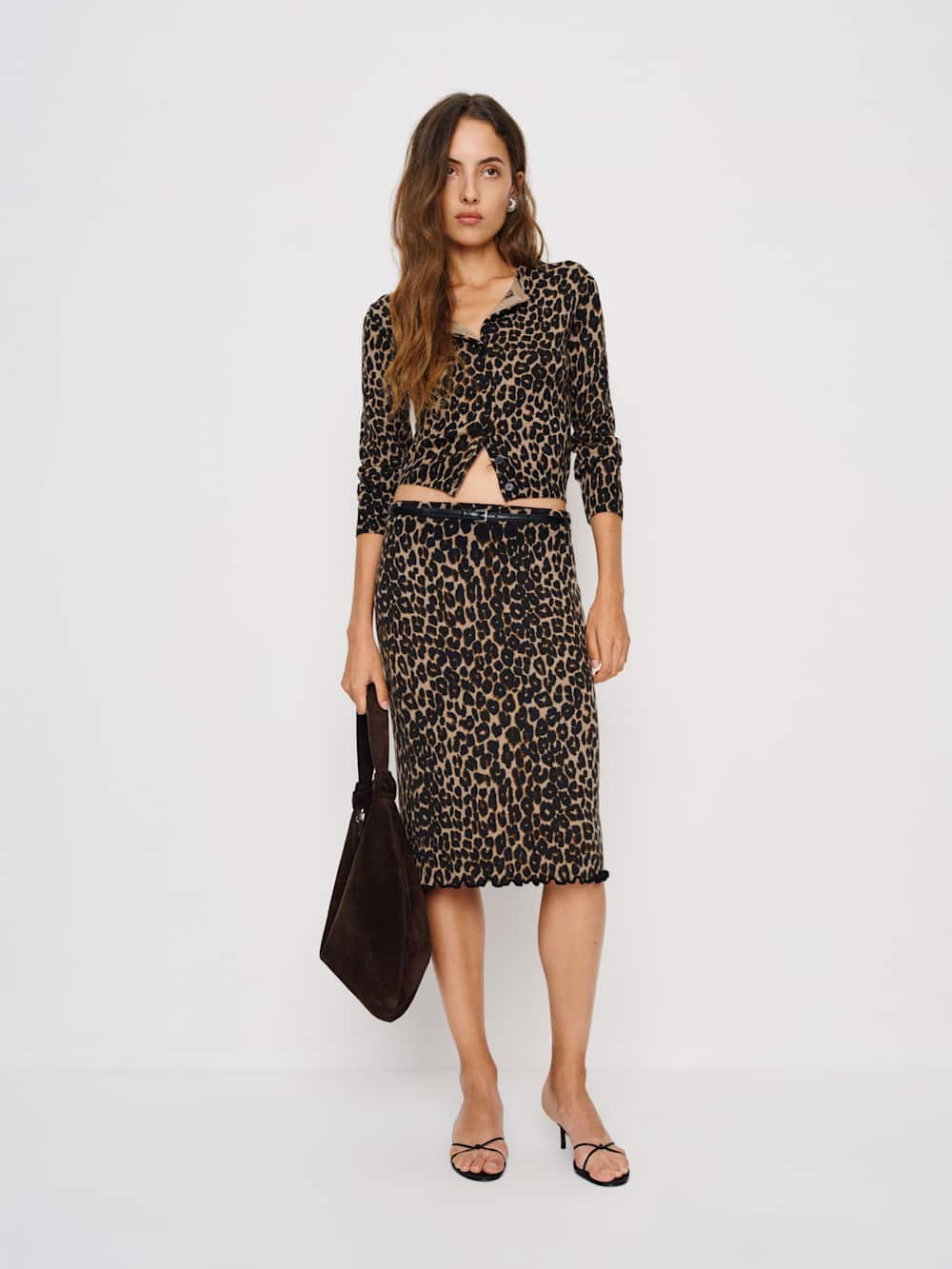 Reformation Bernadette Crew Cardigan - Leopard