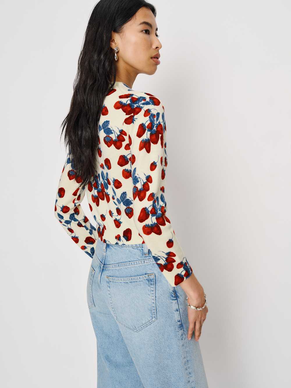 Reformation Bernadette Crew Cardigan - Strawberry Jam