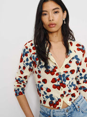 Reformation Bernadette Crew Cardigan - Strawberry Jam