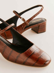 Reformation Maddox Slingback Heel - Brown Croc-effect