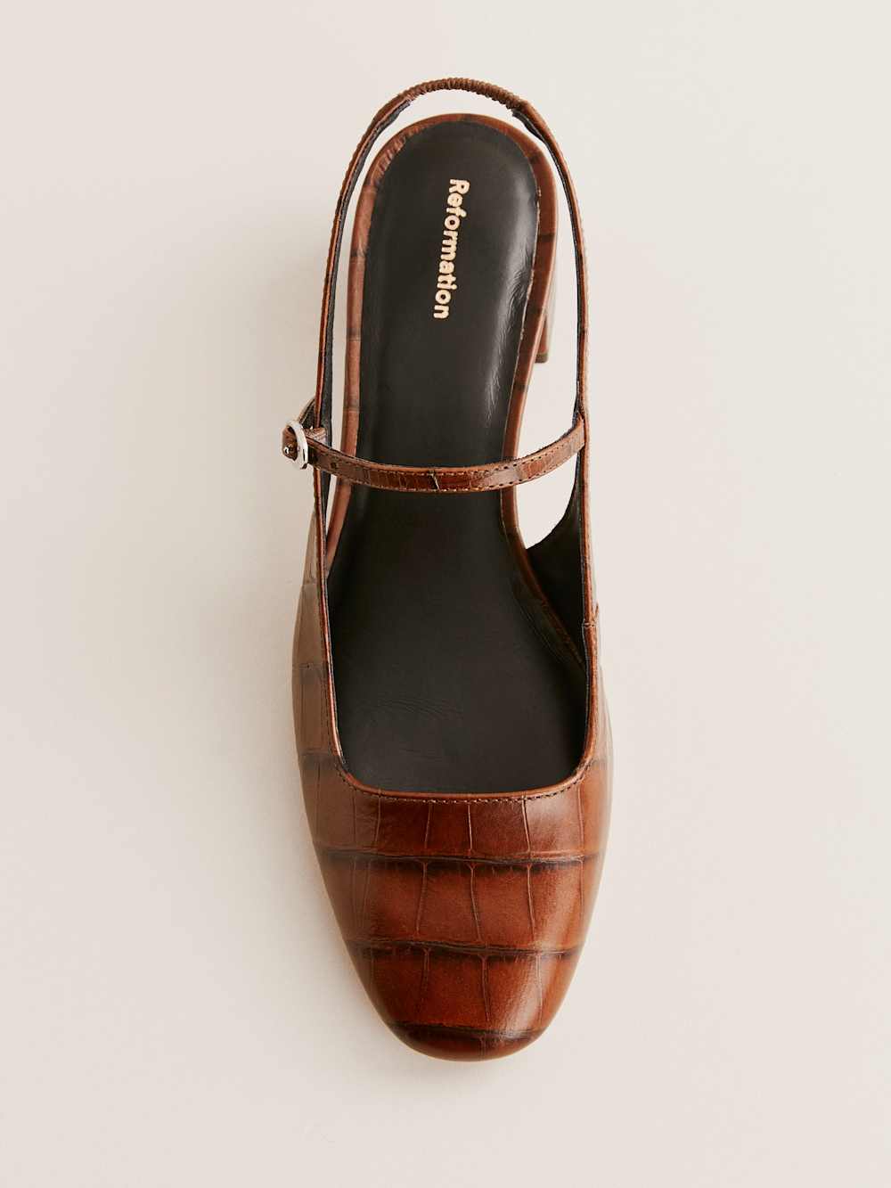 Reformation Maddox Slingback Heel - Brown Croc-effect