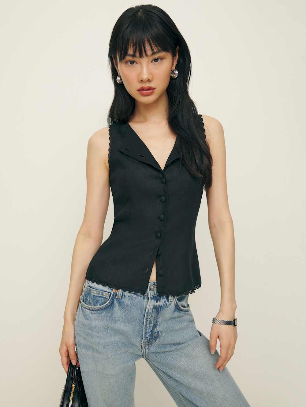 Reformation Amela Linen Top - Black