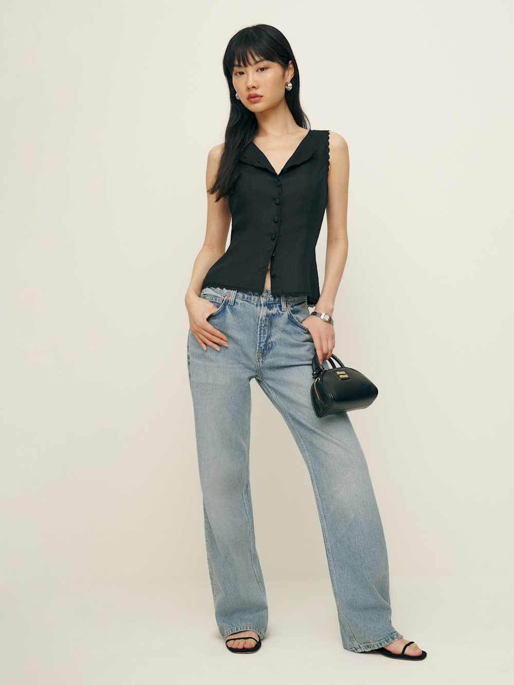Reformation Amela Linen Top - Black