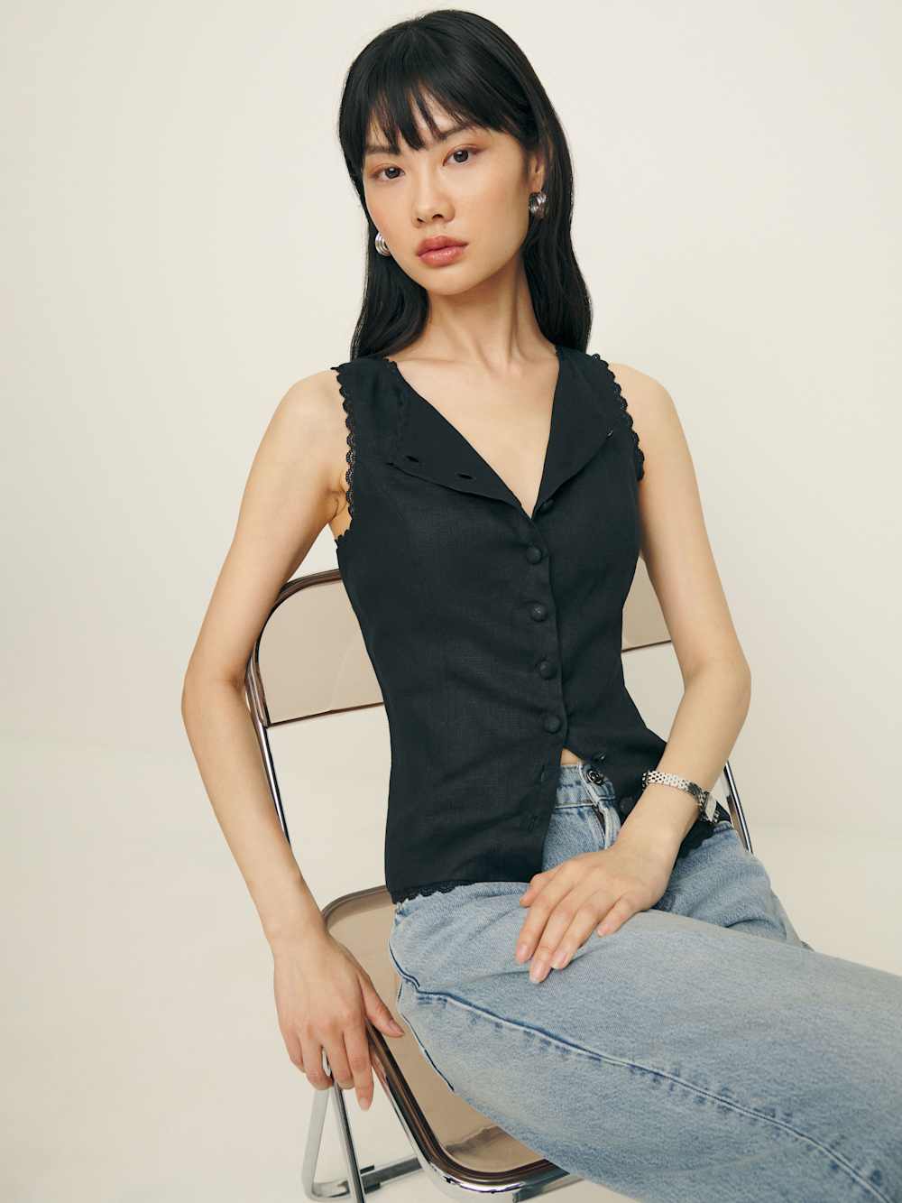Reformation Amela Linen Top - Black