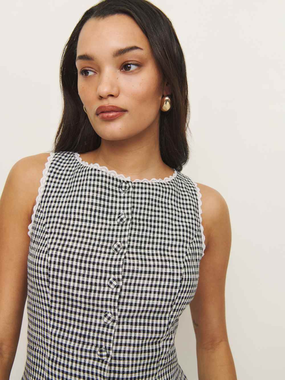 Reformation Amela Linen Top - Remy Check