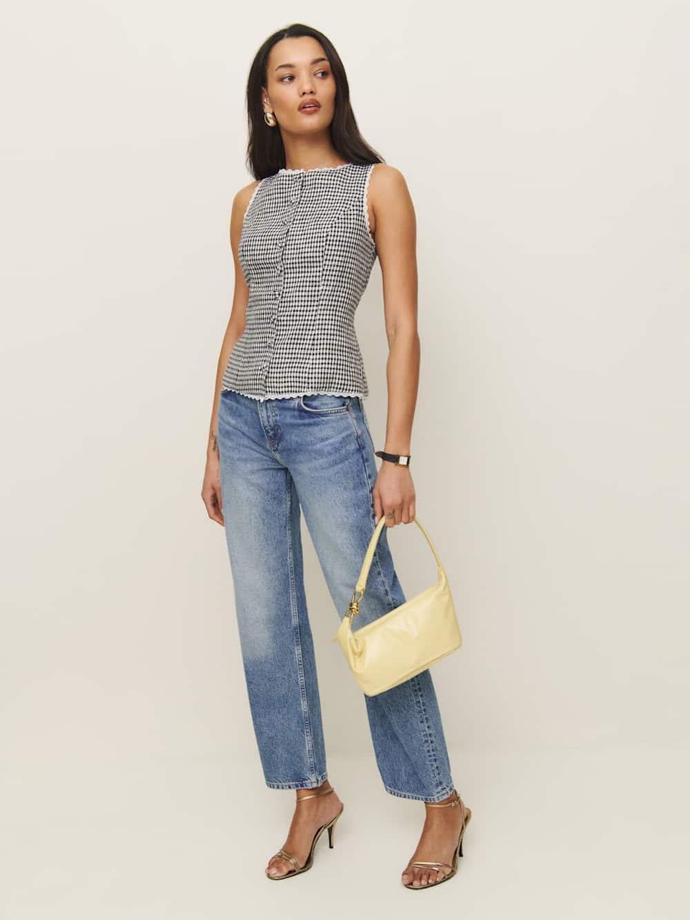 Reformation Amela Linen Top - Remy Check