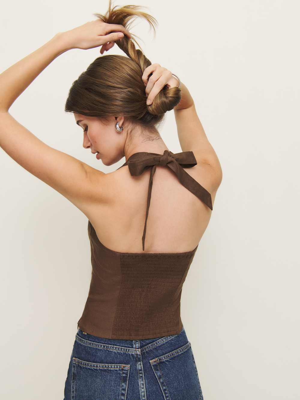 Reformation Malika Linen Top - Chocolate Cake