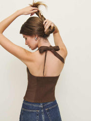 Reformation Malika Linen Top - Chocolate Cake