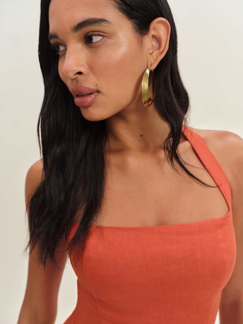 Reformation Malika Linen Top - Red Coral