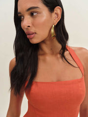 Reformation Malika Linen Top - Red Coral