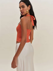 Reformation Malika Linen Top - Red Coral