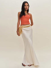 Reformation Malika Linen Top - Red Coral