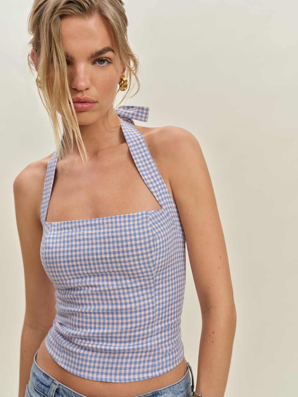 Reformation Malika Linen Top - Stellar Check
