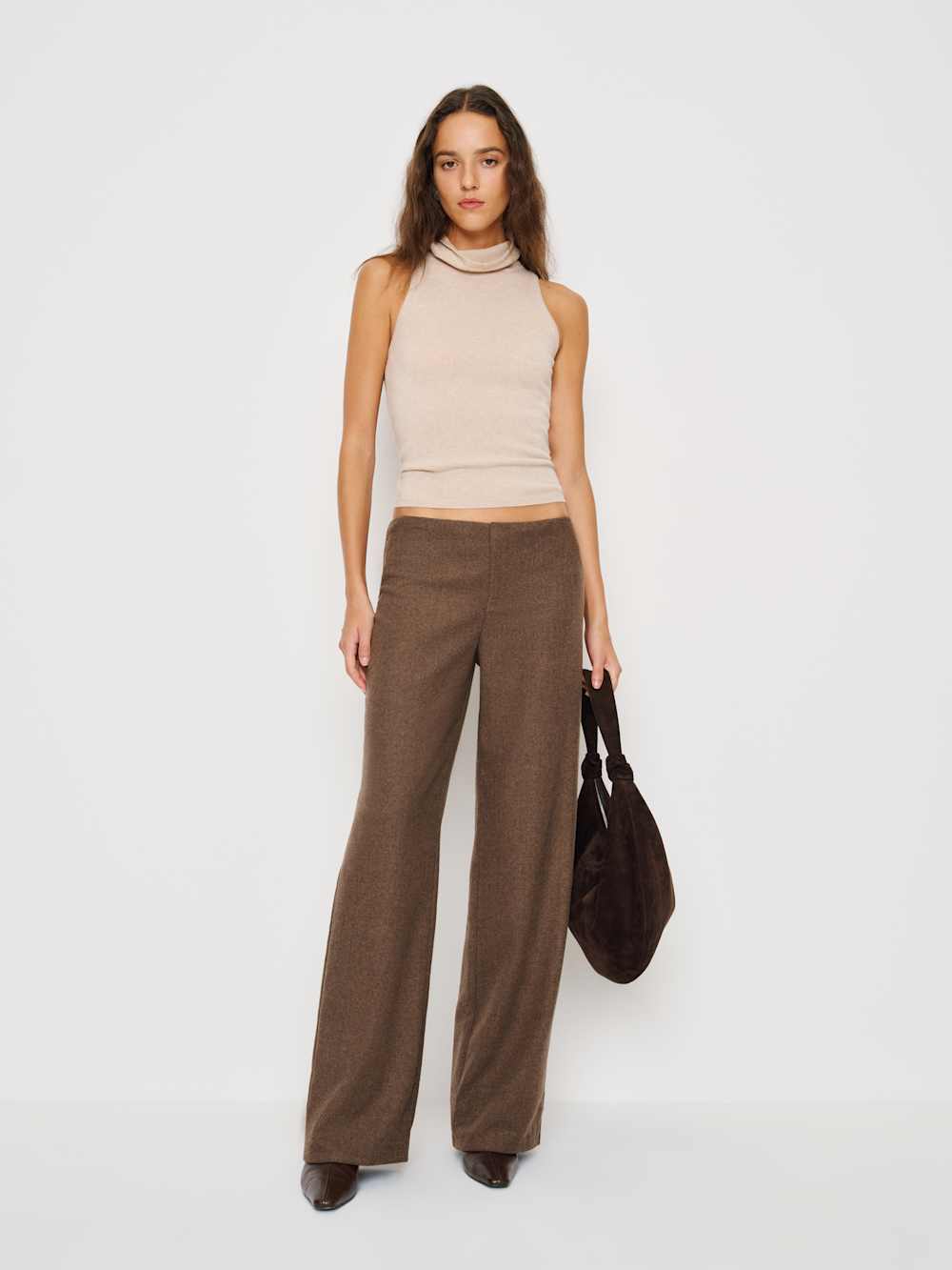 Reformation Vida Low Rise Pant - Brown Wool