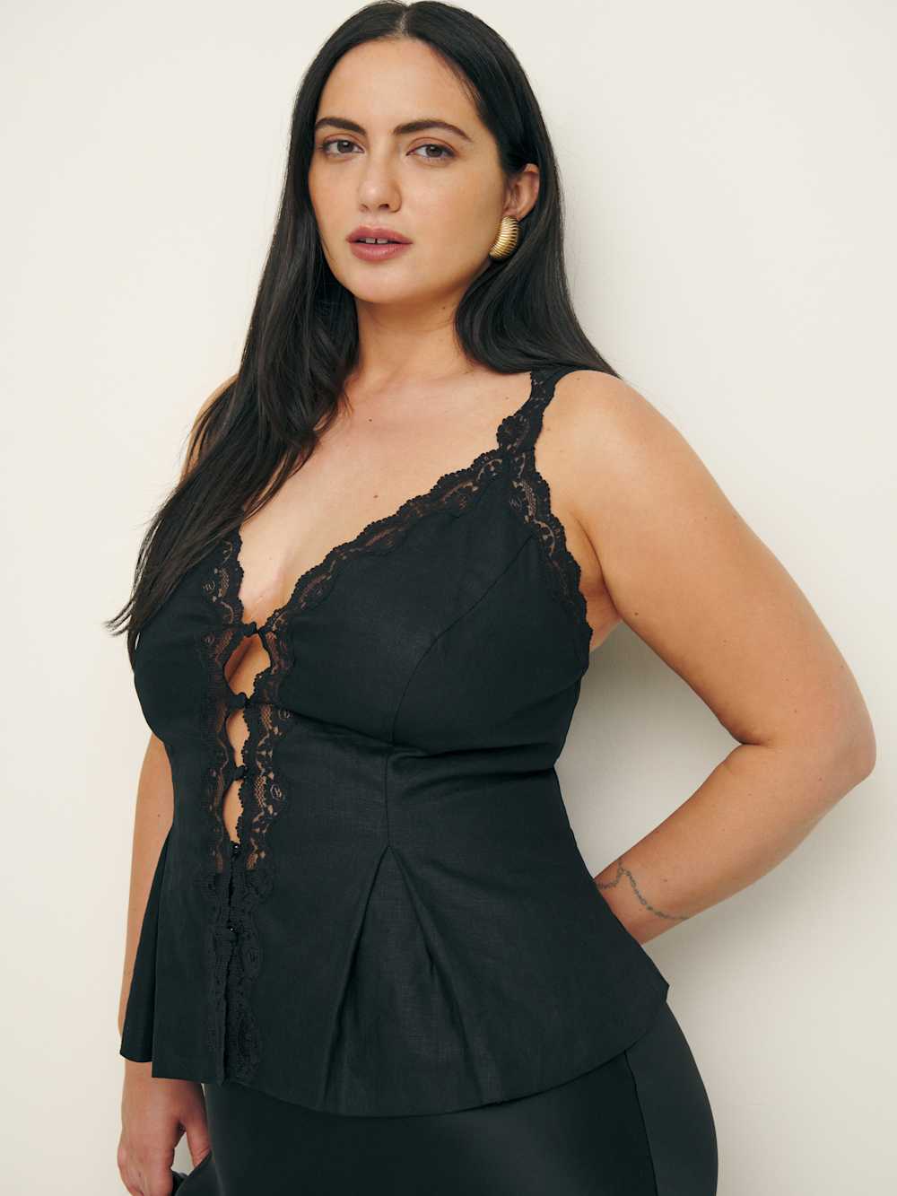 Reformation Josefina Linen Top Es - Black