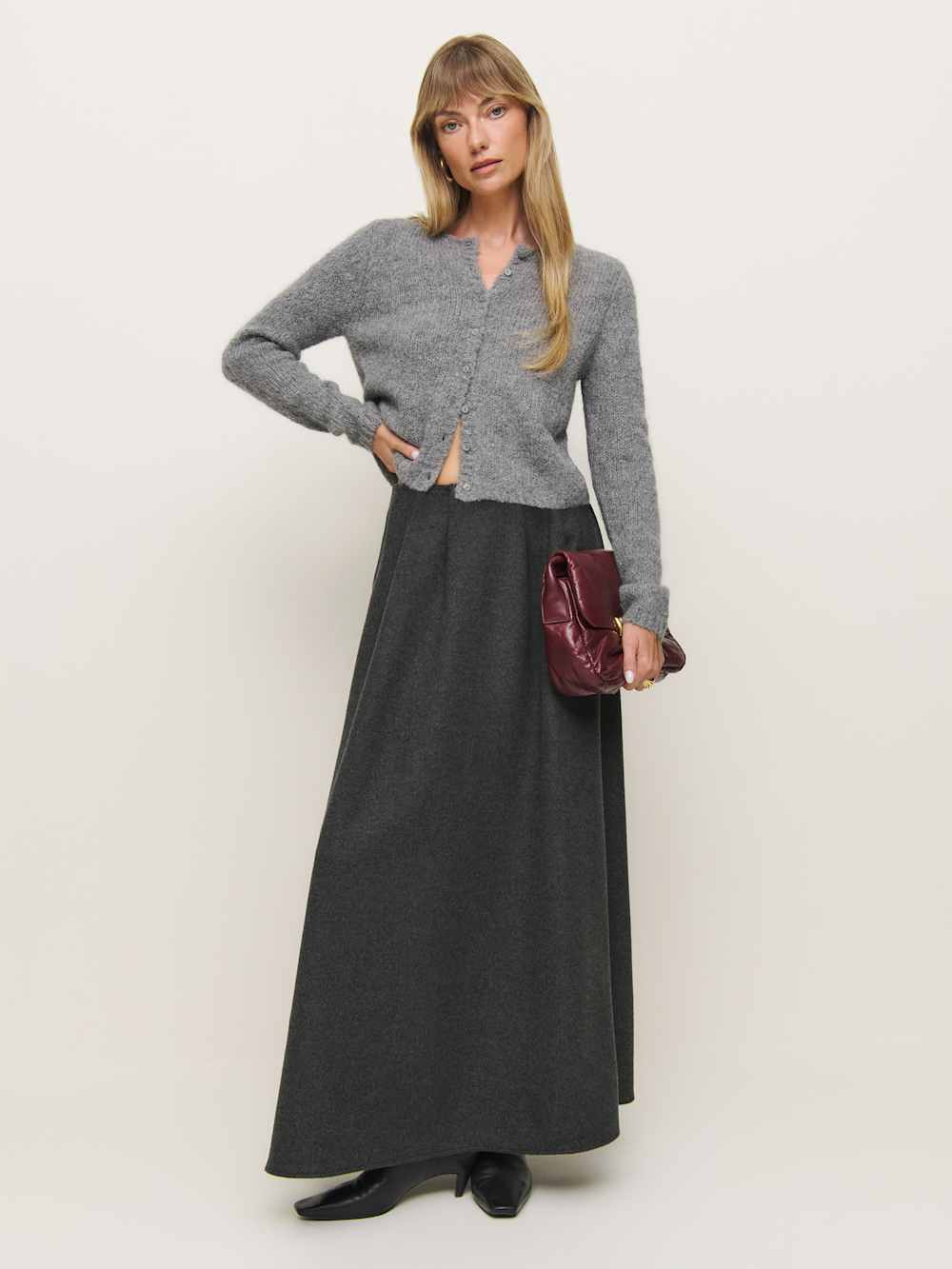 Reformation Petites Lucy Skirt - Charcoal Wool