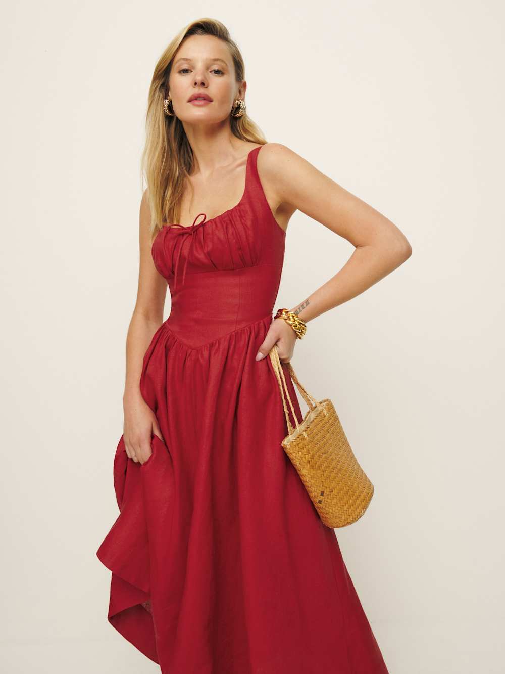 Reformation Balia Linen Dress - Sundried Tomato