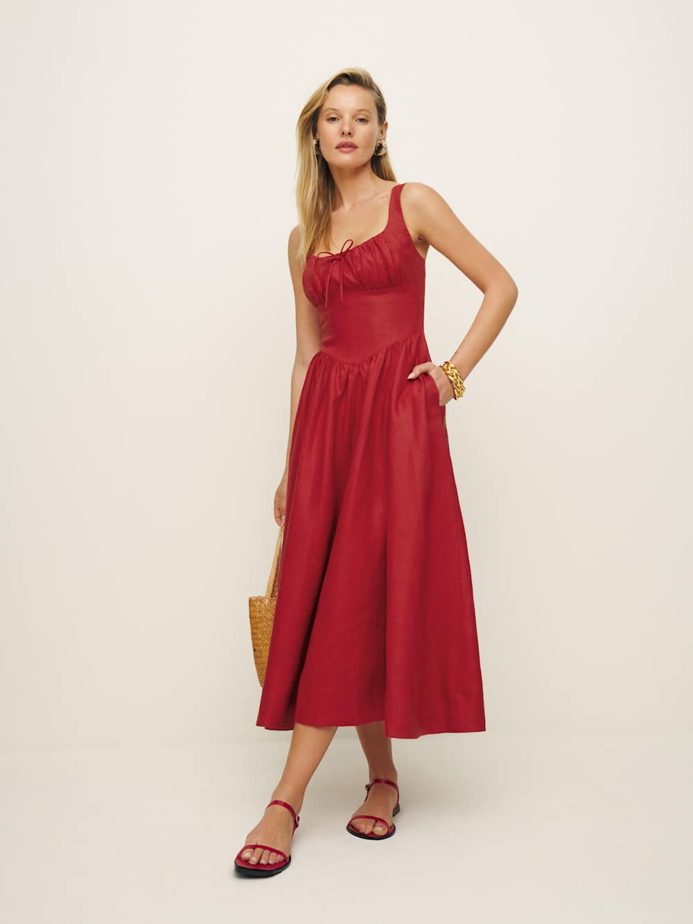 Reformation Balia Linen Dress - Sundried Tomato