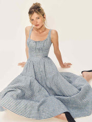 Reformation Balia Linen Dress - Slate Check