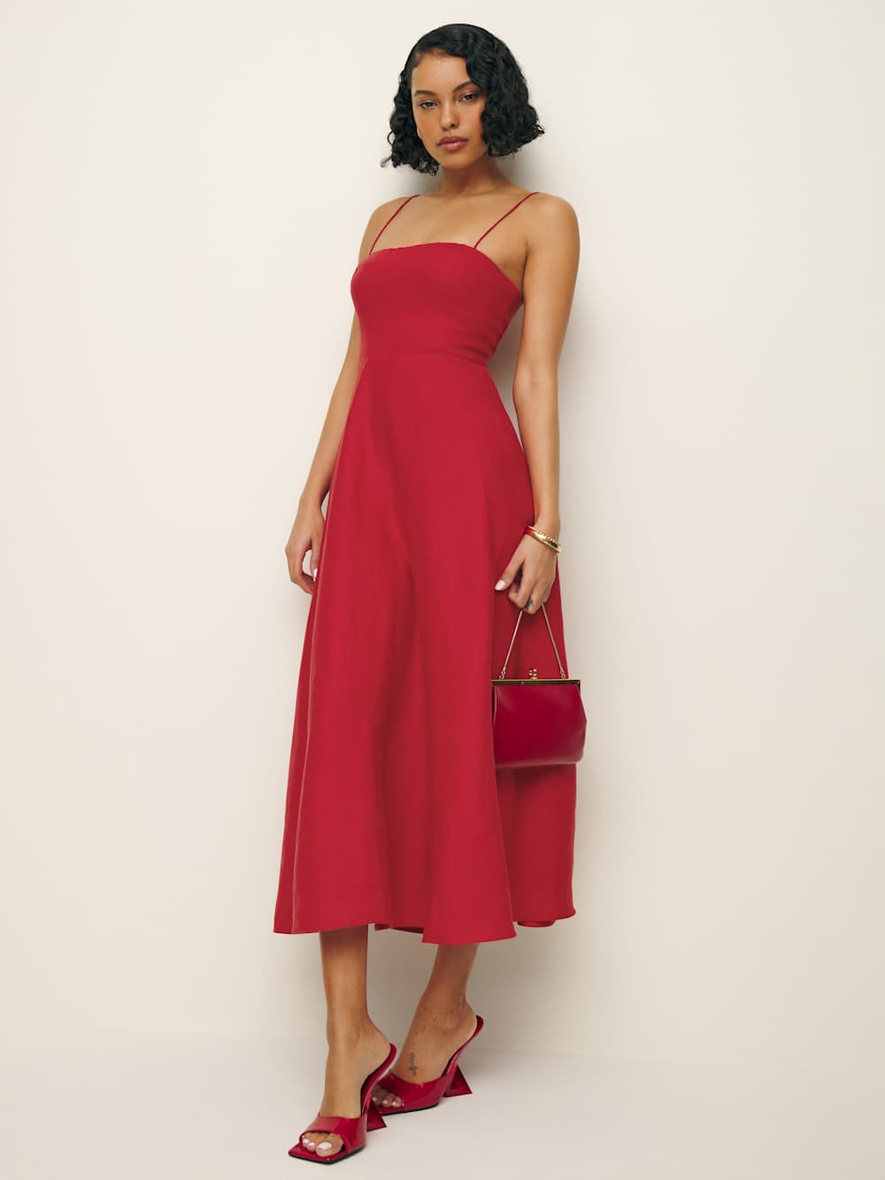 Reformation Monette Linen Dress - Cherry
