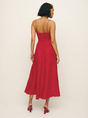 Reformation Monette Linen Dress - Cherry