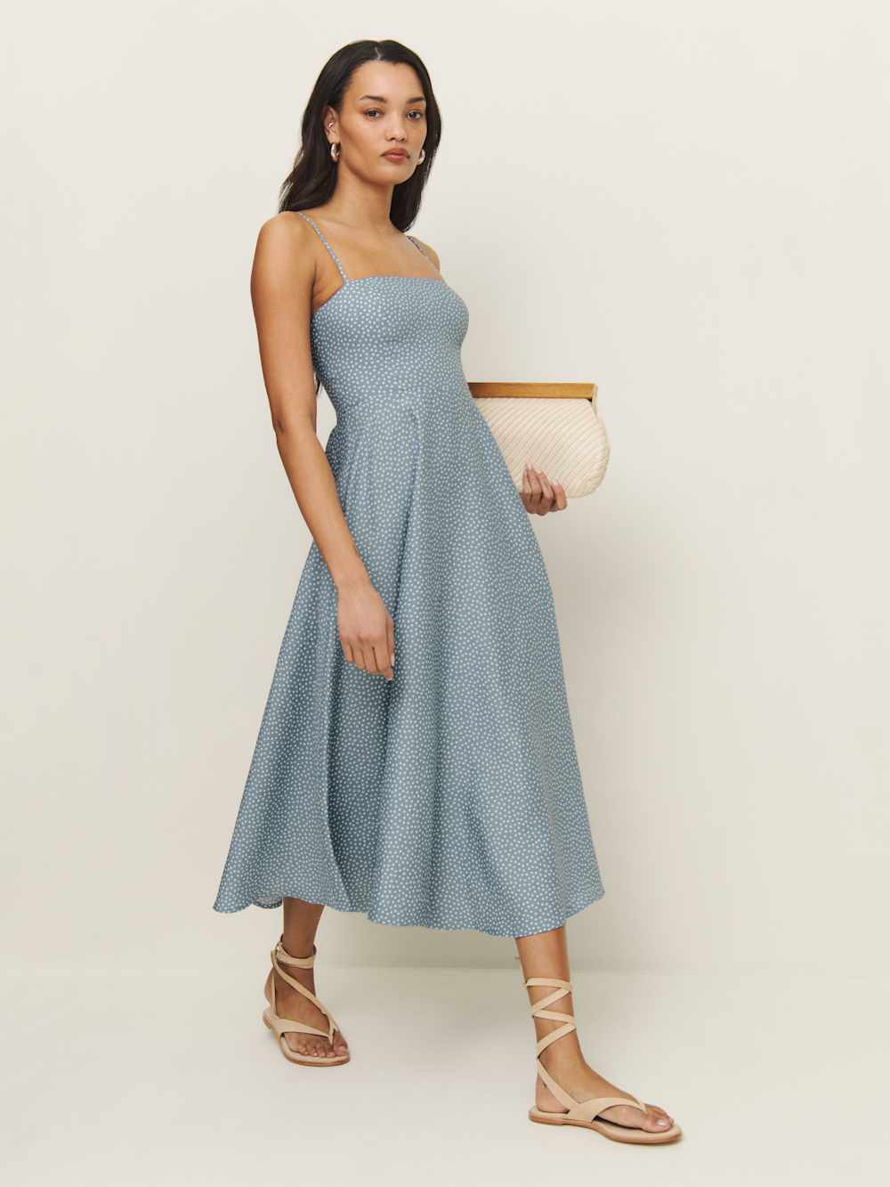Reformation Monette Linen Dress - Sky Dot