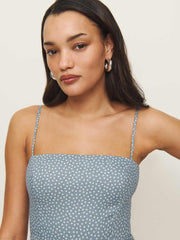 Reformation Monette Linen Dress - Sky Dot