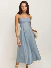 Reformation Monette Linen Dress - Sky Dot