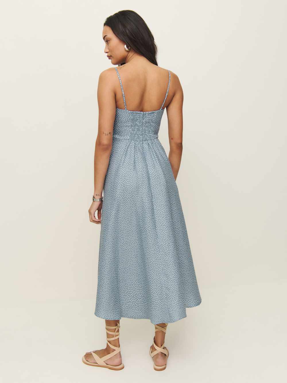 Reformation Monette Linen Dress - Sky Dot