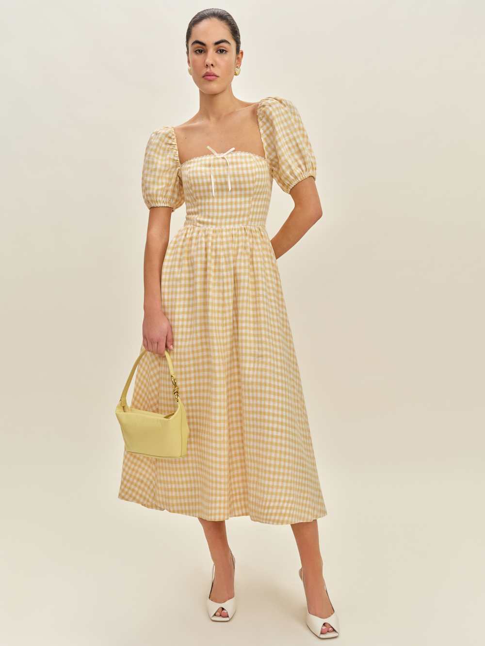 Reformation Marella Linen Dress - Sunshine Check