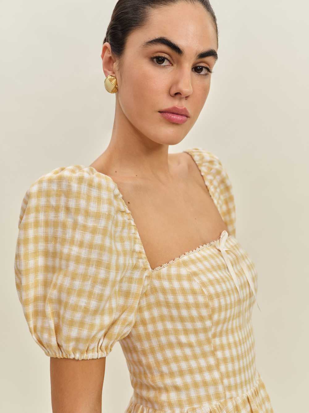Reformation Marella Linen Dress - Sunshine Check