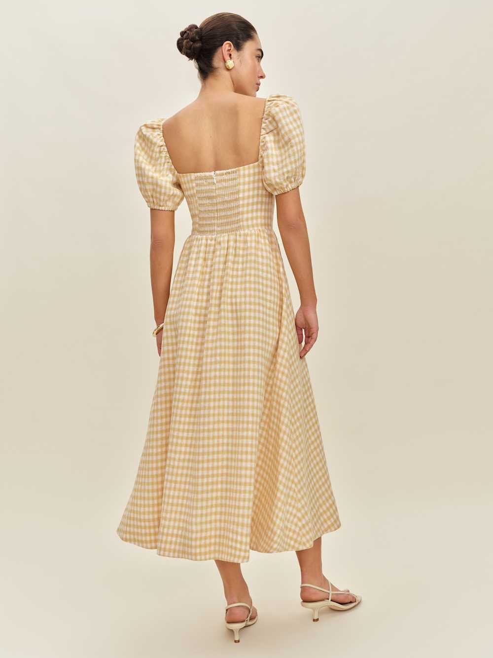 Reformation Marella Linen Dress - Sunshine Check