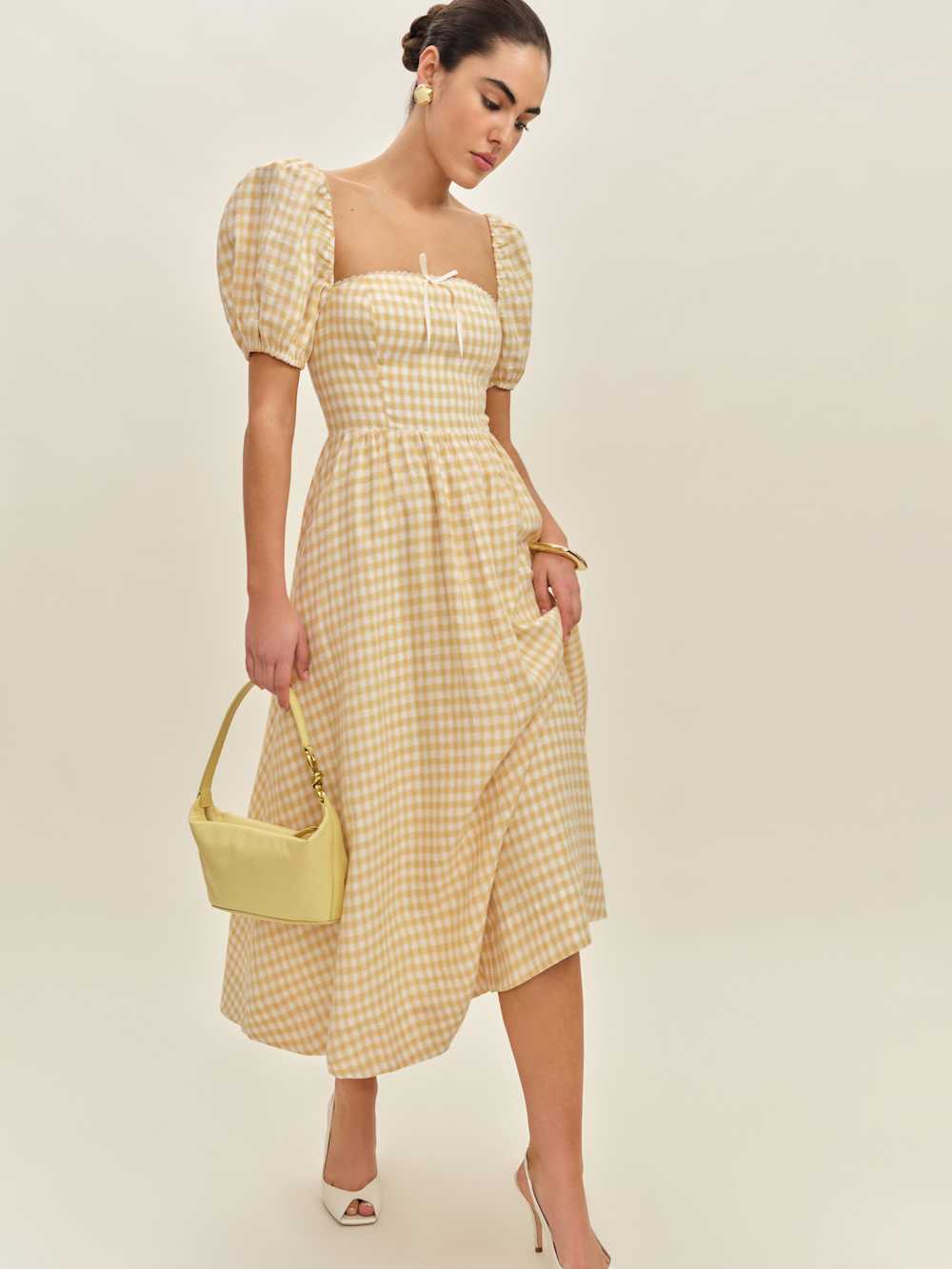 Reformation Marella Linen Dress - Sunshine Check