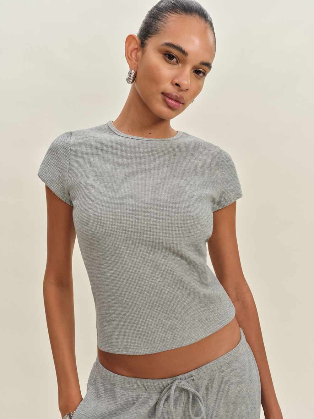 Reformation Olive Knit Top - Heather Grey Waffle