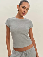Reformation Olive Knit Top - Heather Grey Waffle