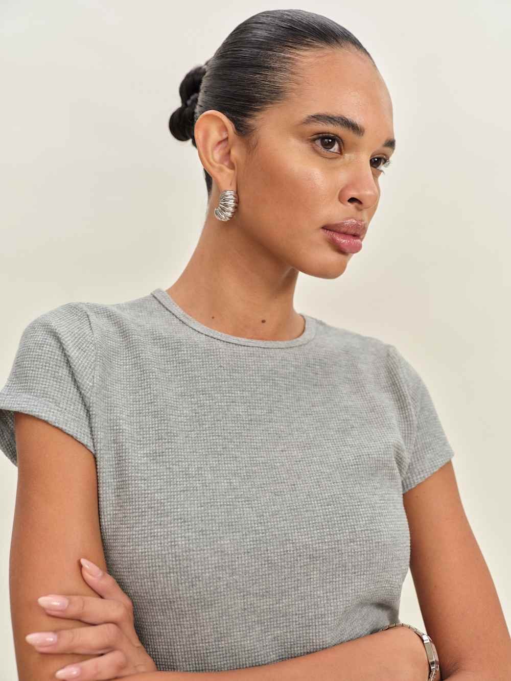 Reformation Olive Knit Top - Heather Grey Waffle