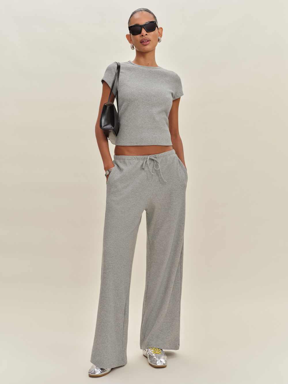 Reformation Olive Knit Top - Heather Grey Waffle