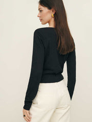 Reformation Ari Pointelle Knit Cardigan - Black