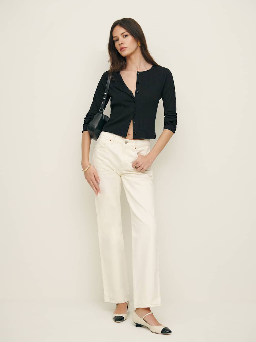 Reformation Ari Pointelle Knit Cardigan - Black