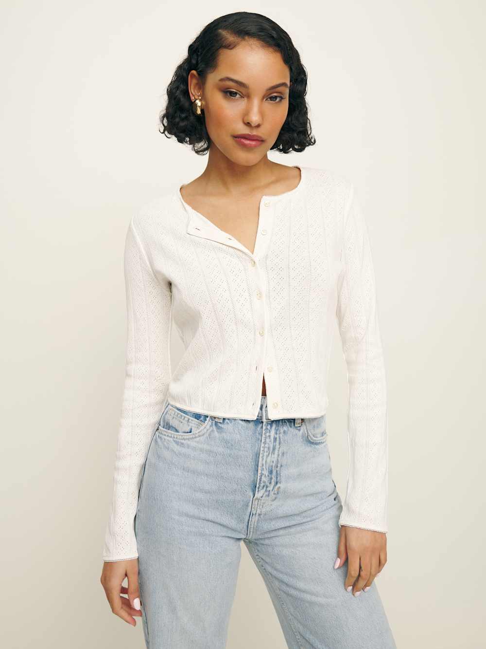 Reformation Ari Pointelle Knit Cardigan - Gossamer