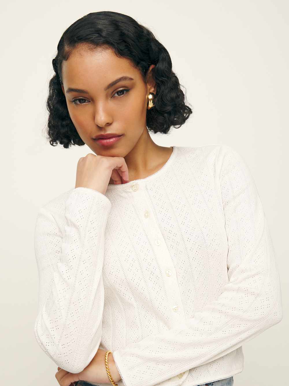 Reformation Ari Pointelle Knit Cardigan - Gossamer